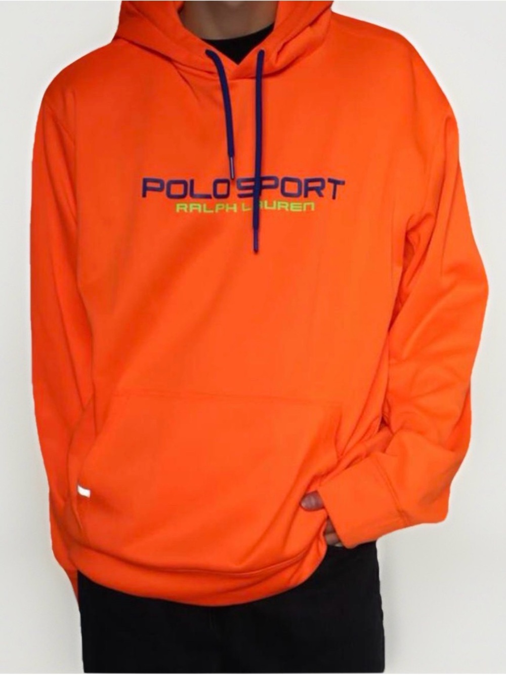 NWOT Polo by Ralph Lauren Neon Orange Polo Sport Hoodie with Navy Accents Med